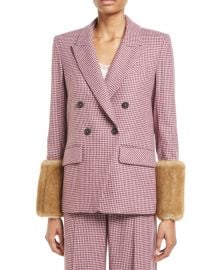 Fahey Houndstooth Dickey Jacket with Faux-Fur Cuffs at Neiman Marcus